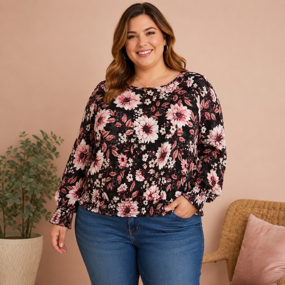 Love Story Floral Peasant Top Women's 1X Plus Coquette Cottagecore Romantic Goth